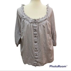Secret Garden Ruffle Front Button Front Crepe Top